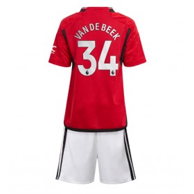 Manchester United Donny van de Beek #34 Hemmakläder Barn 2023-24 Kortärmad (+ Korta byxor)